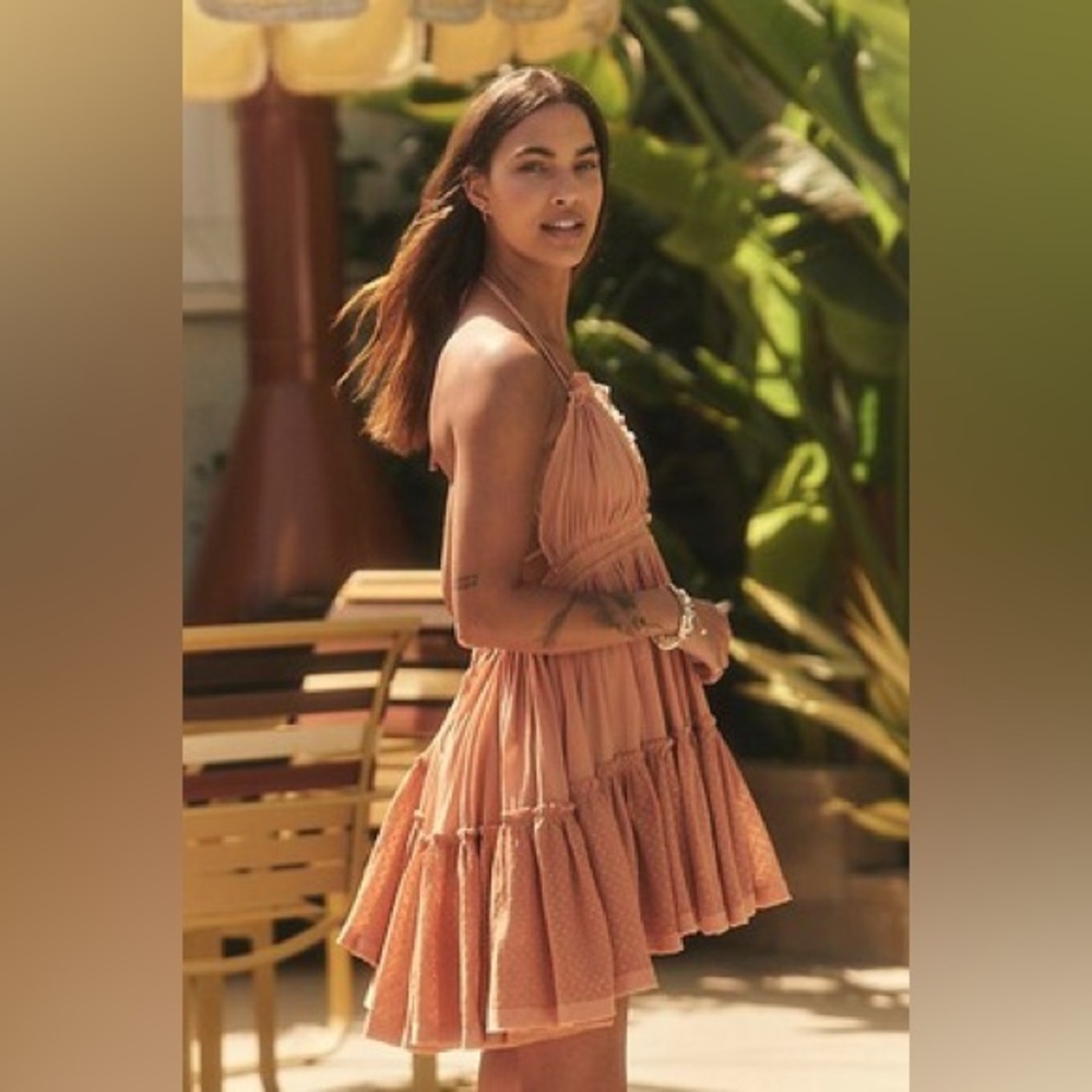 Rare HTF Free People | 100 Degree Flowy Layered Mini Dress in Mauve Sz L - Picture 7 of 17